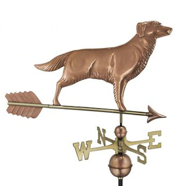 Golden Retriever Dog Weathervane on Arrow Compass Sculptural Statue